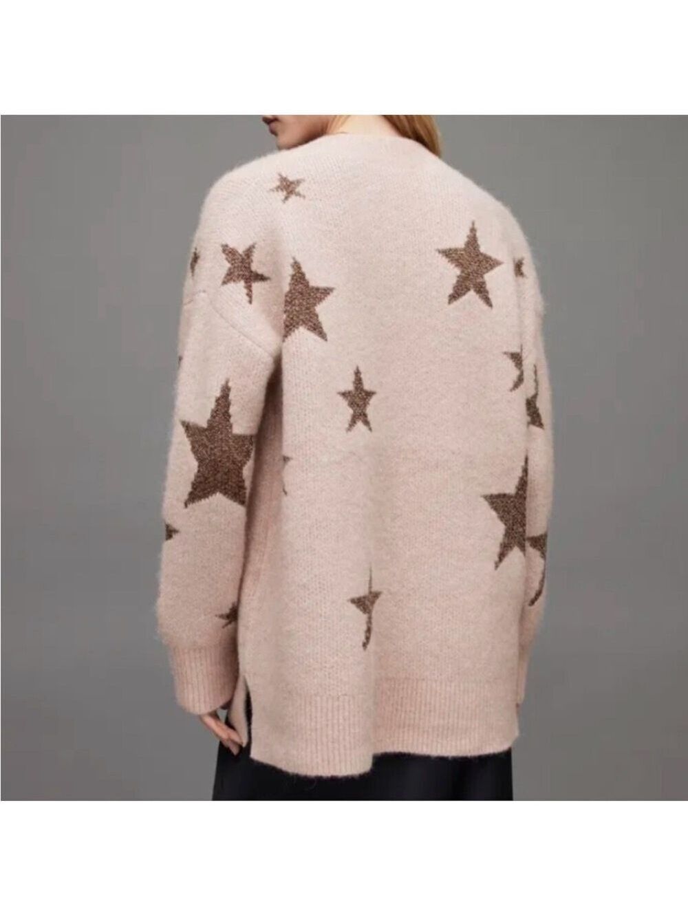 All Saints Star V-Neck Oversized Sweater in Pashmina Pink - Size Medium - Picture 4 of 16